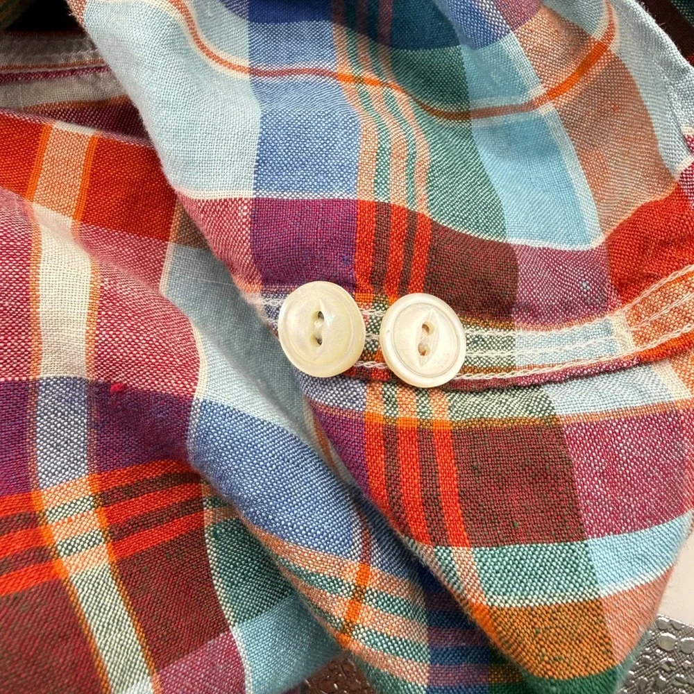 Polo Ralph Lauren Button Down Mens S Multicolor Plaid Linen Silk Blend Shirt
